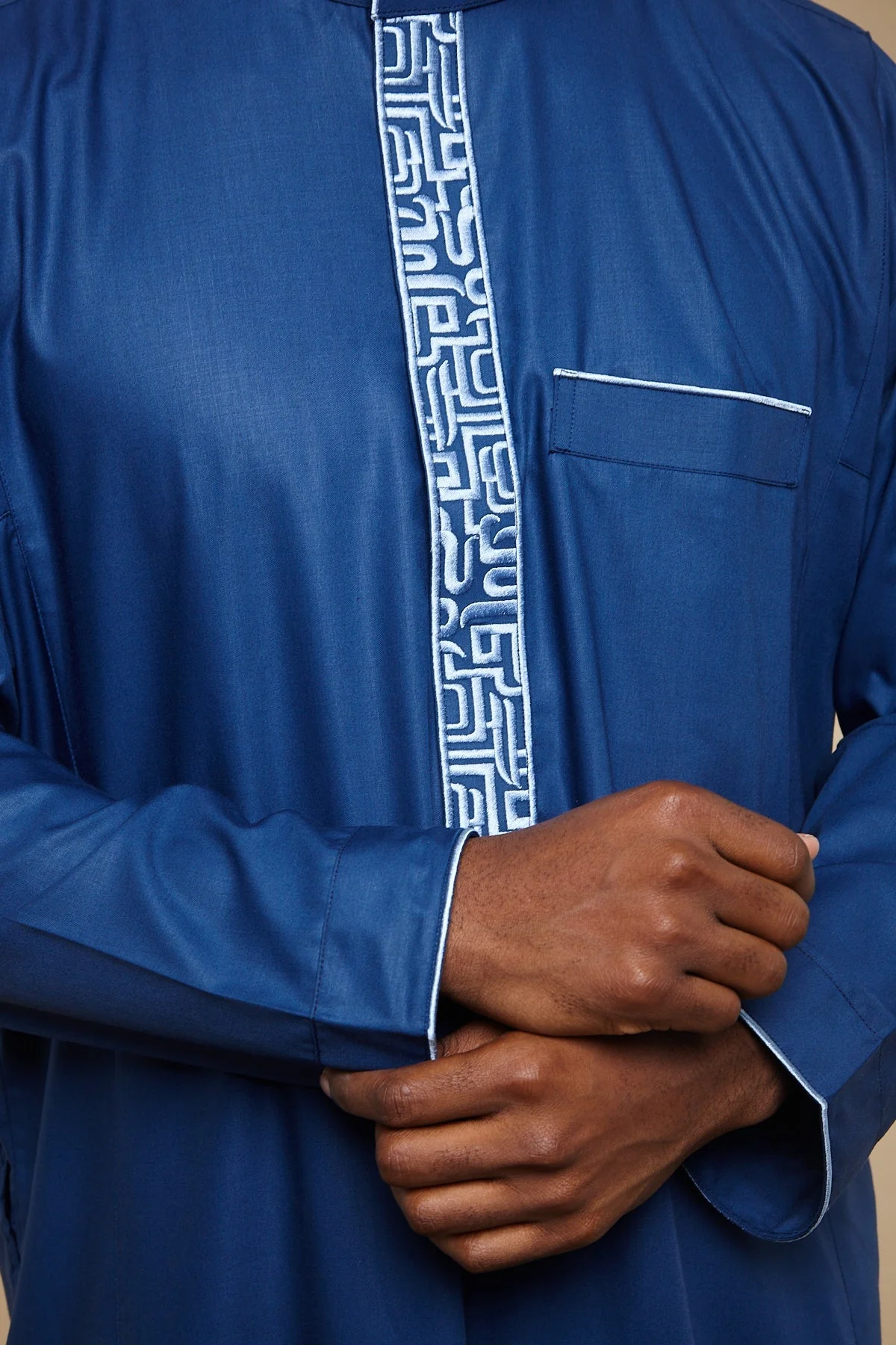 Kashmir Blue Al Huruf Collar Thobe - Image 4
