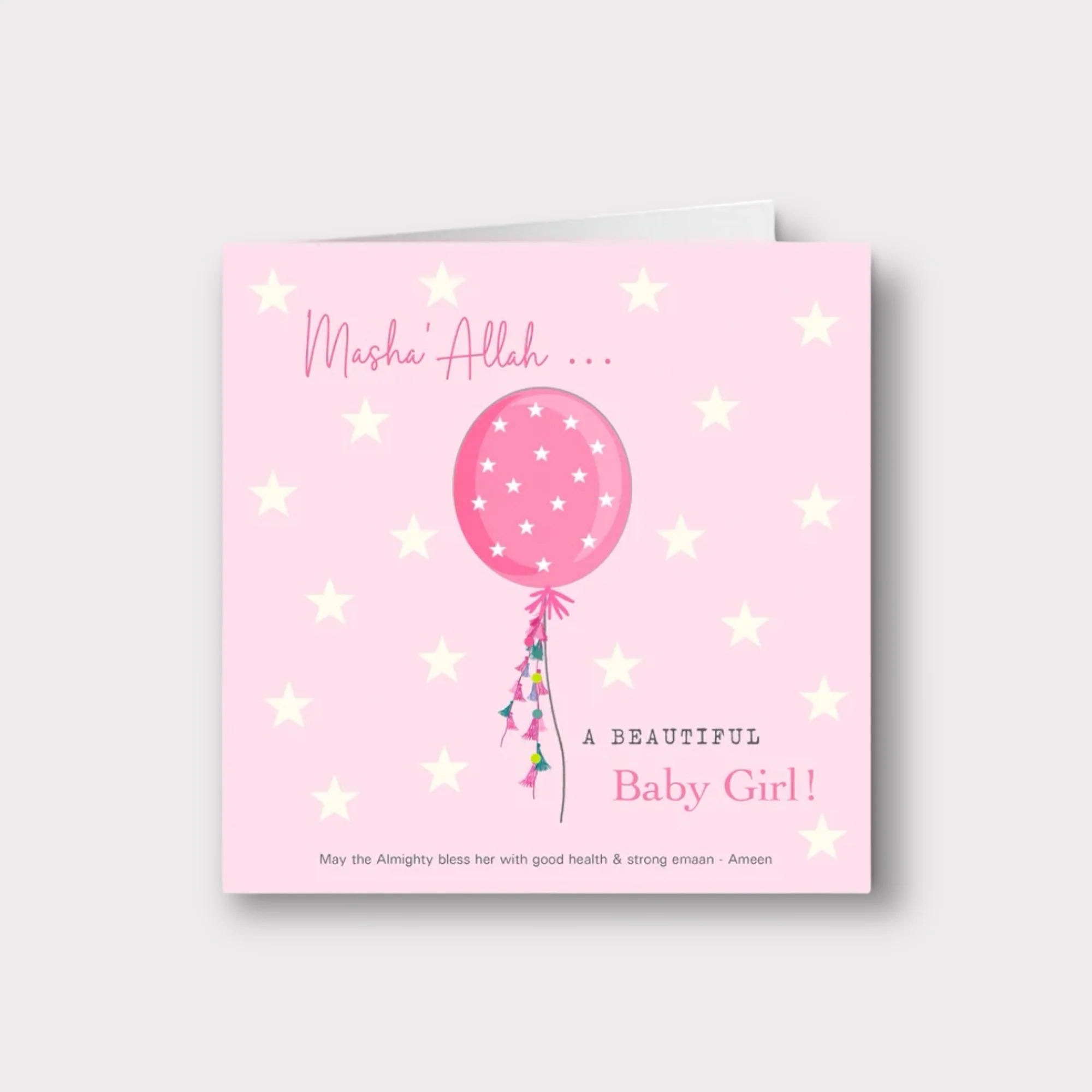 Masha'Allah... A Beautiful Baby Girl - Pink Balloon with White Stars