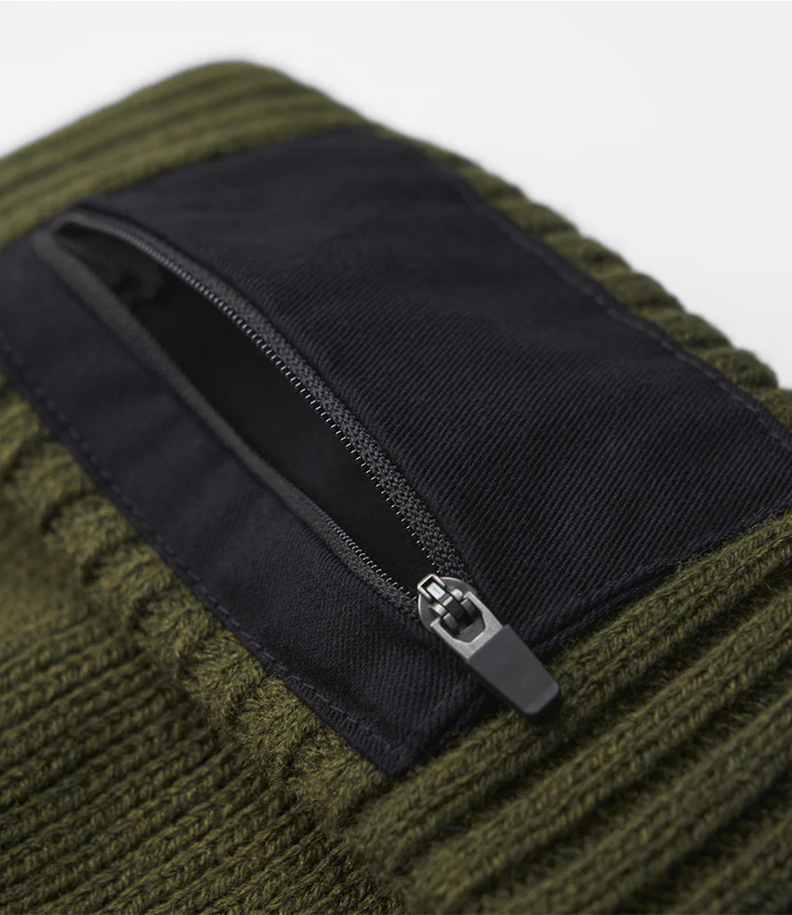 Military Green Zip Patch Beanie - Image 3