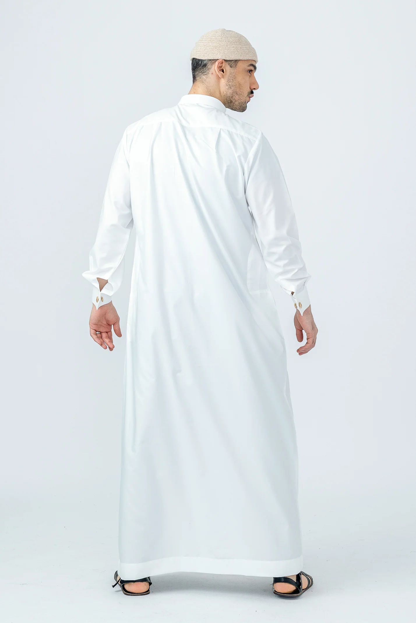 Off White Qatari Cuff Link Thobe - Image 3