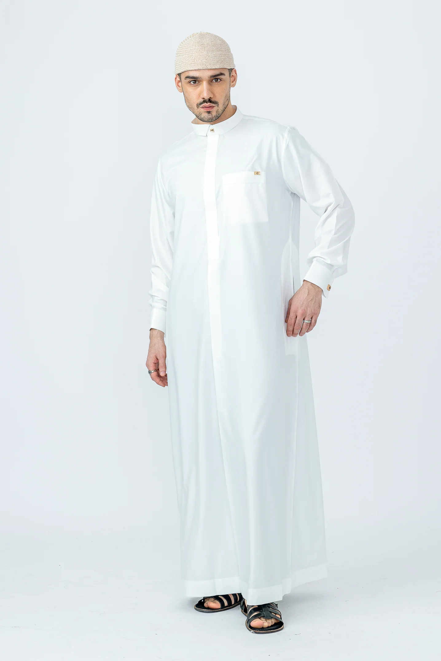 Off White Qatari Cuff Link Thobe - Image 4