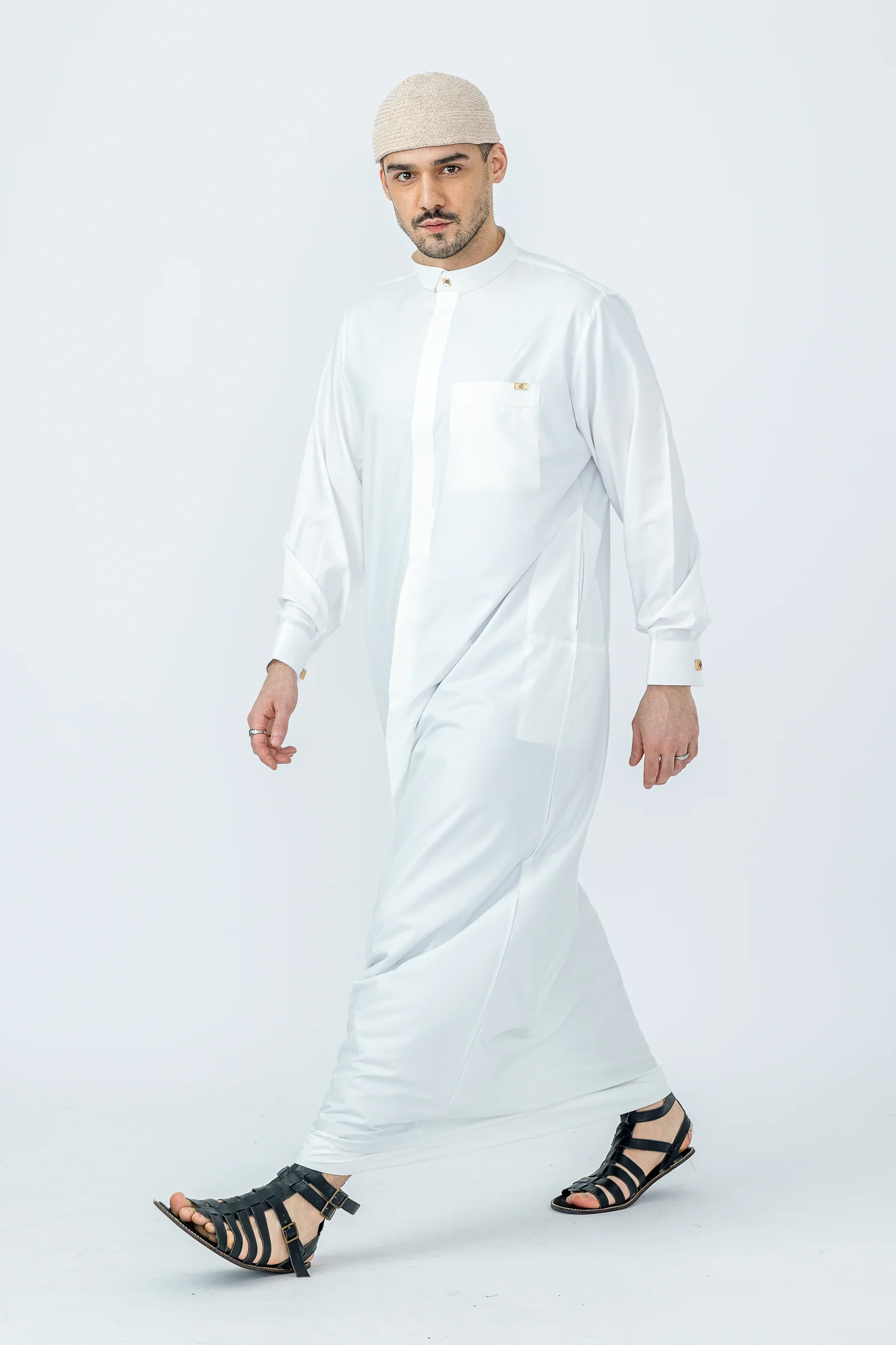 Off White Qatari Cuff Link Thobe - Image 5
