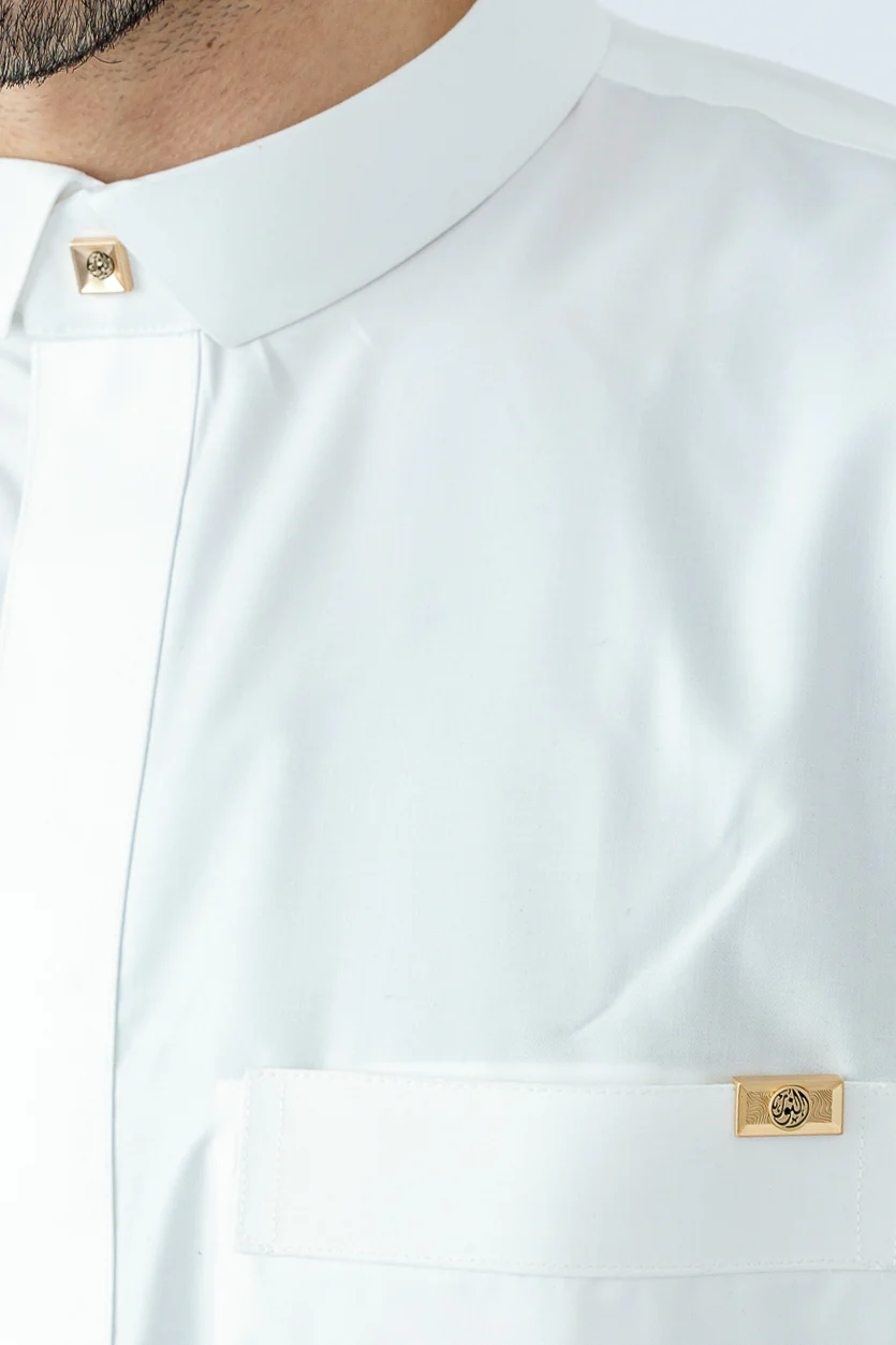 Off White Qatari Cuff Link Thobe - Image 7