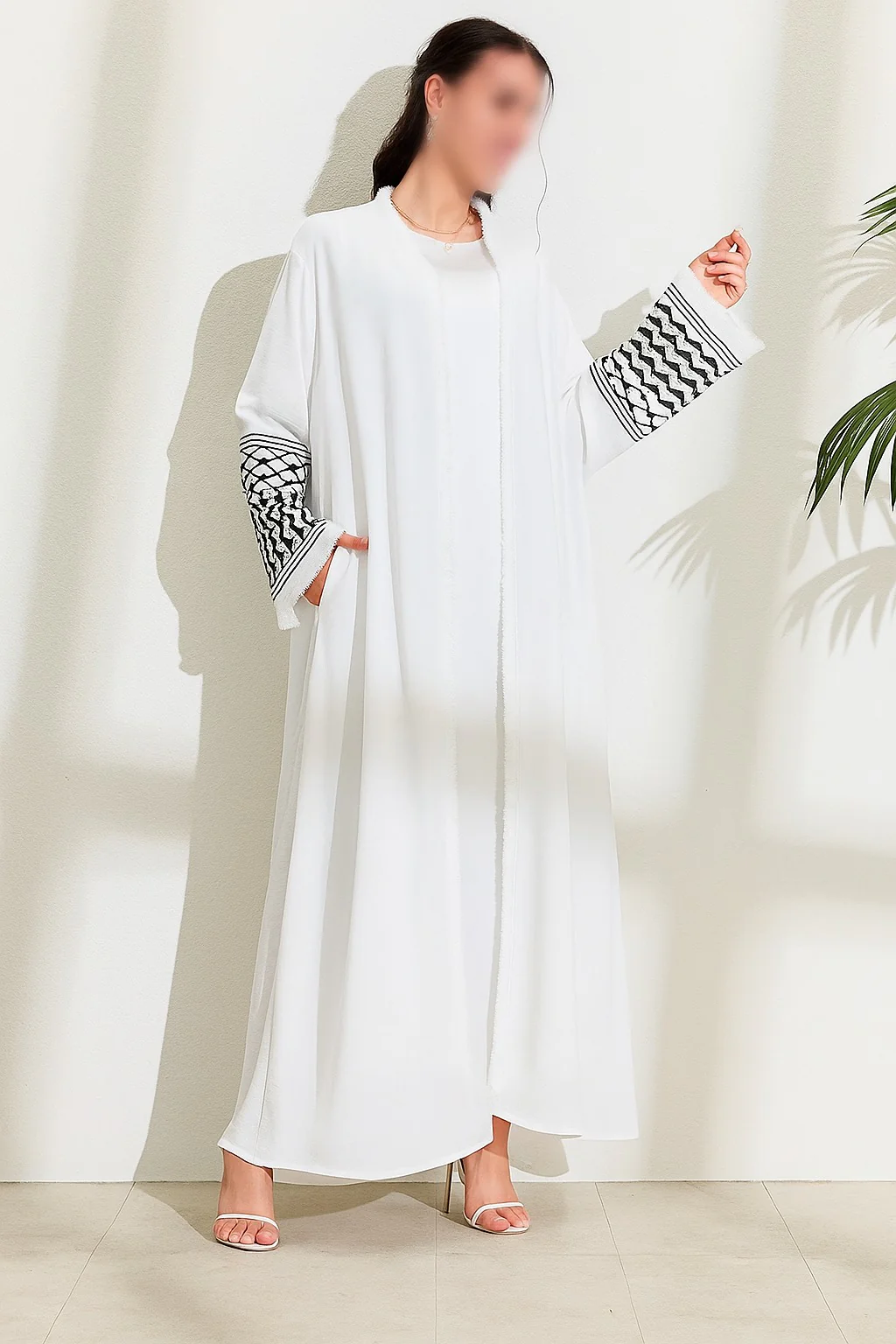 Palestine Print Abaya White