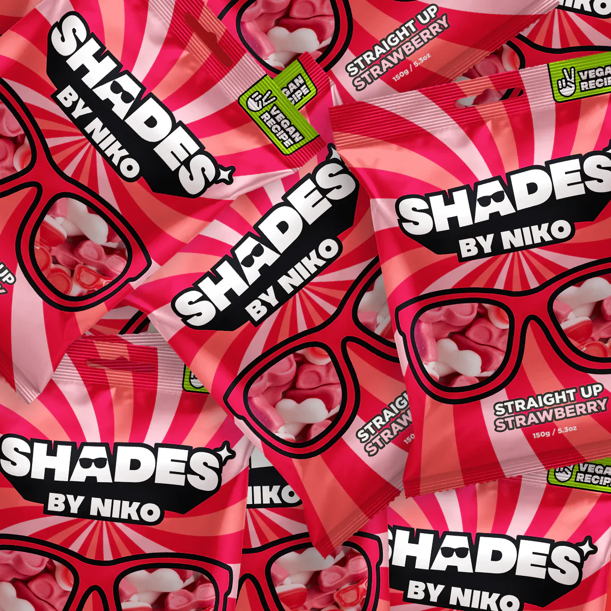 Shades by Niko Straight Up Strawberry Flavour Sweets Bag 150g - Image 2