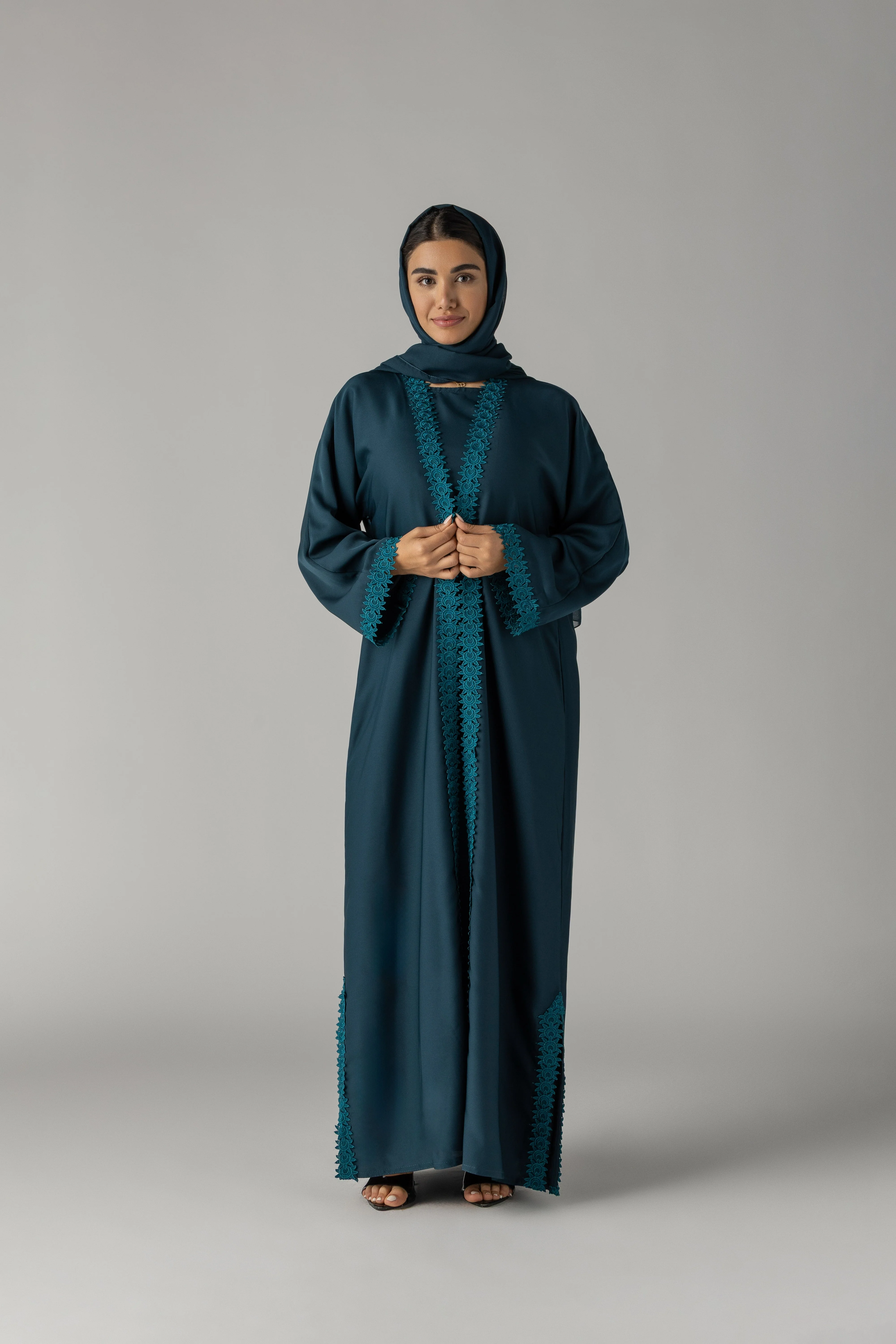 Teal Embroidery Abaya - Image 3