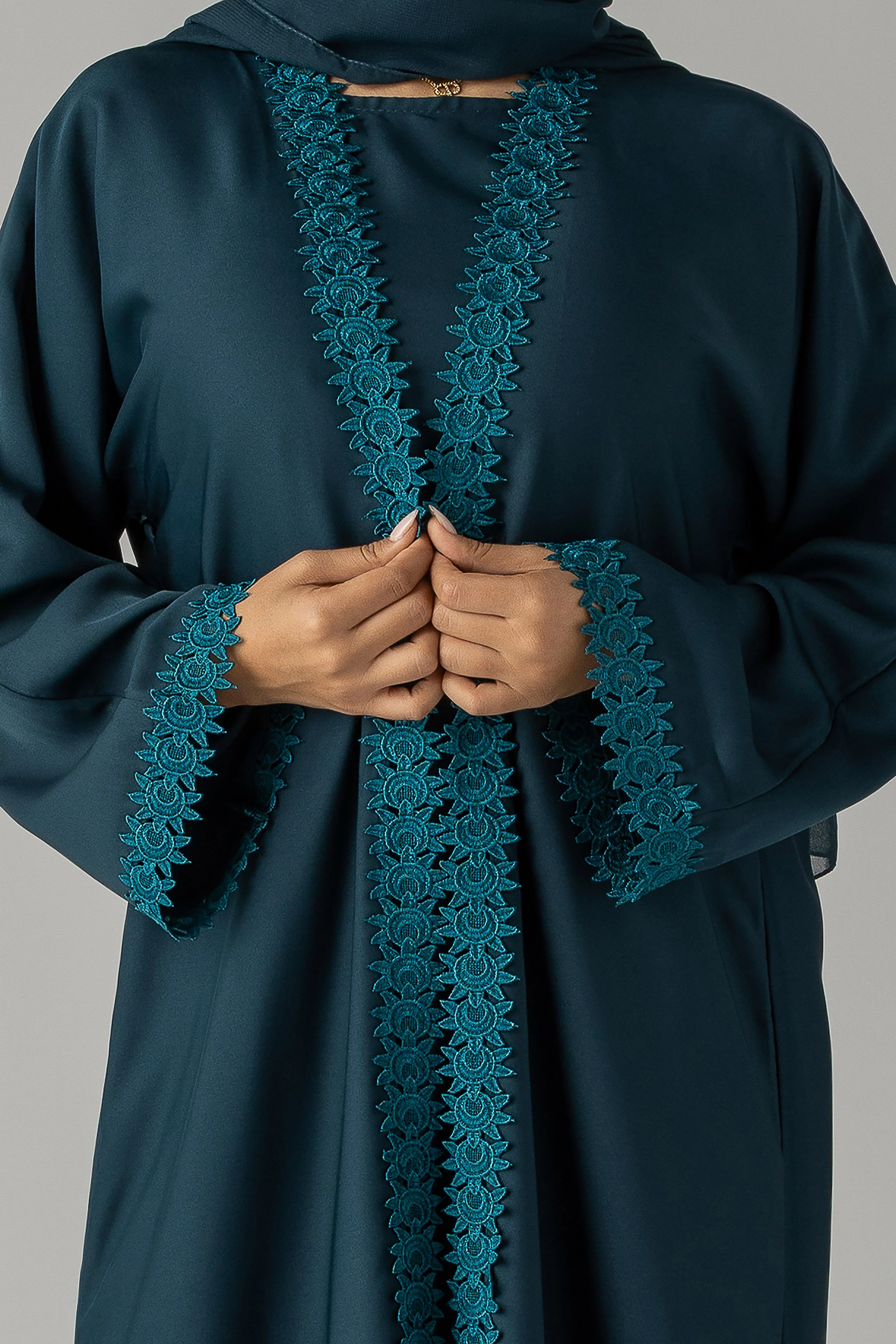 Teal Embroidery Abaya - Image 4