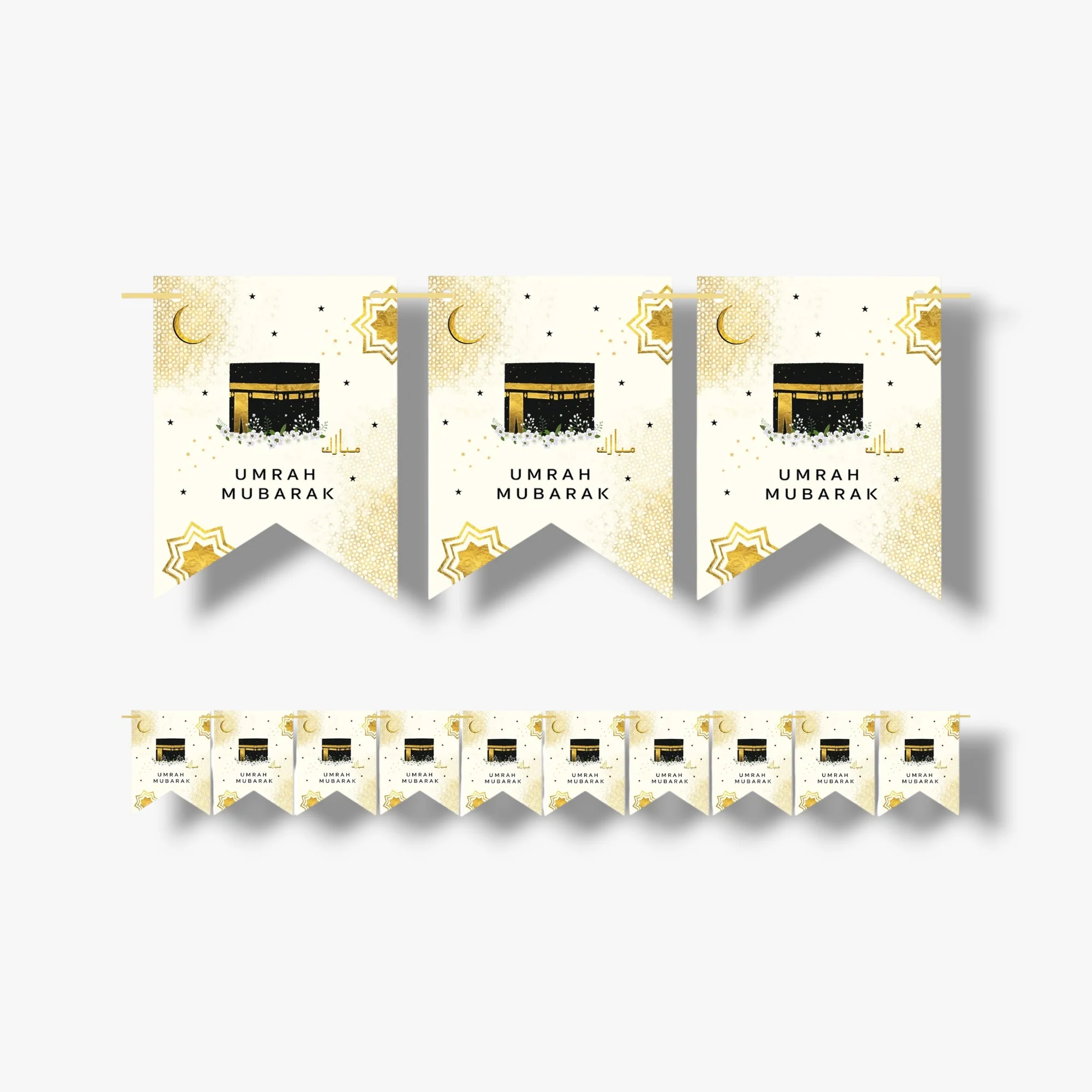 Umrah Mubarak Pennant Bunting Cream Gold