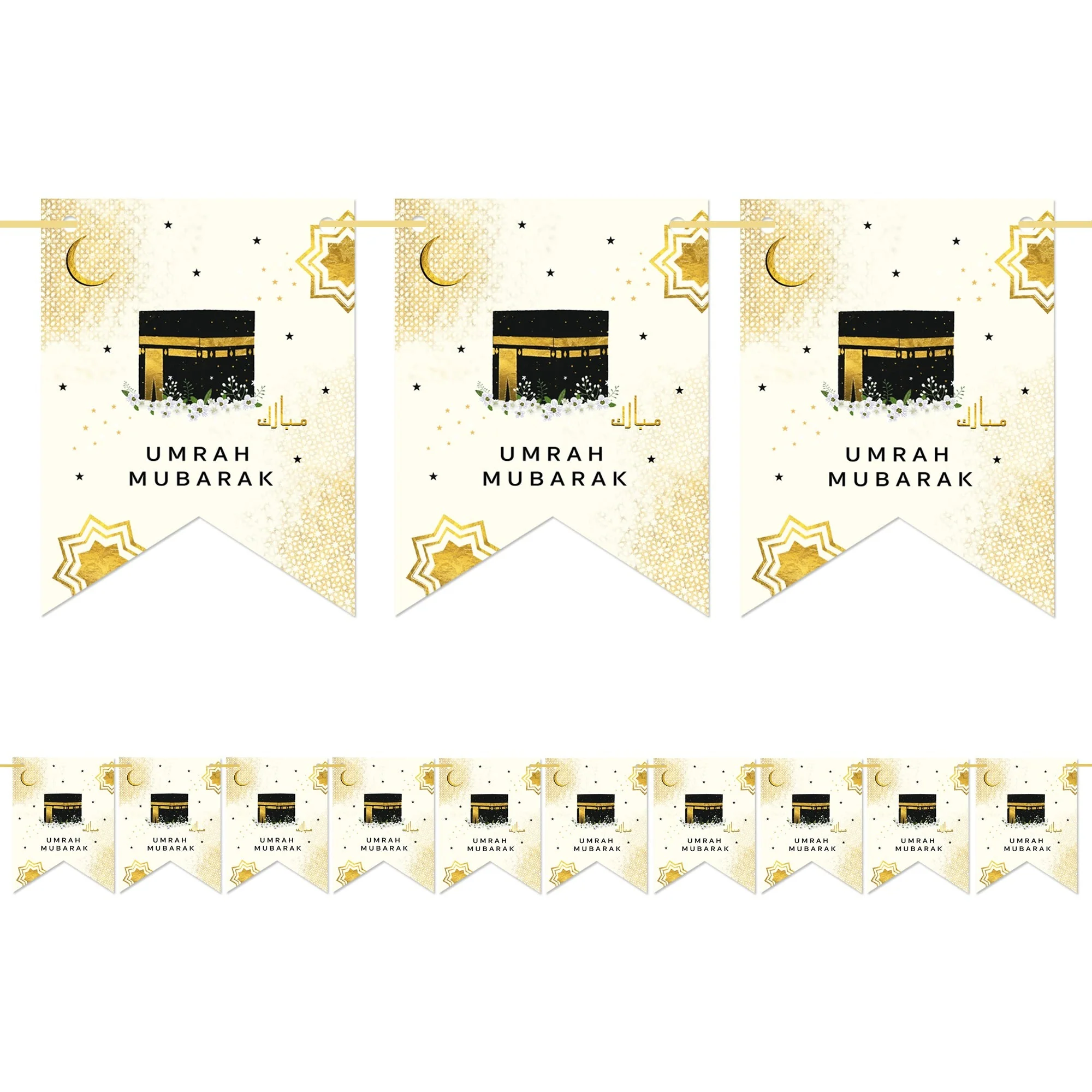 Umrah Mubarak Pennant Bunting Cream Gold - Image 2