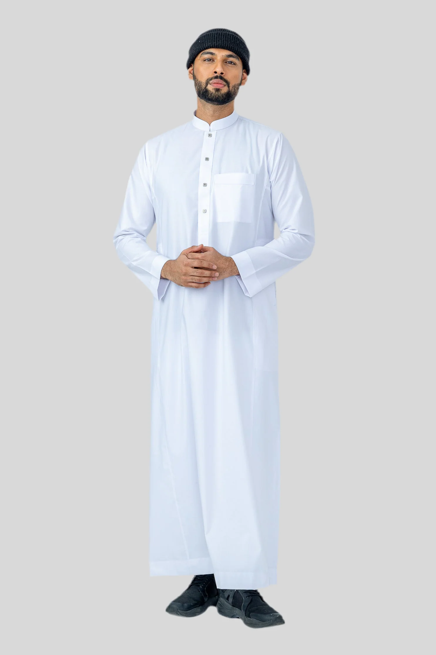 White Basic Collar Stud Thobe - Image 2
