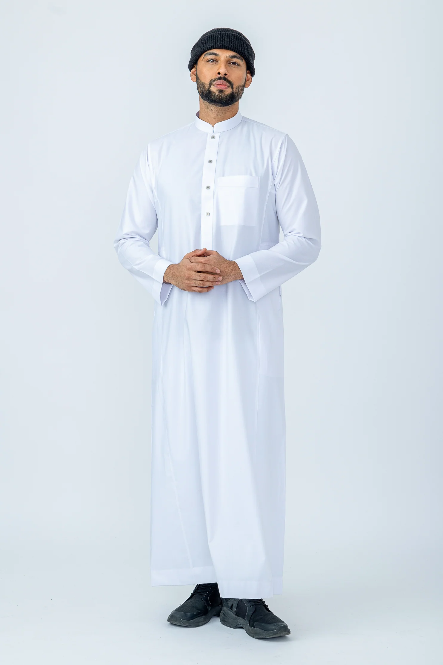 White Basic Collar Stud Thobe - Image 5
