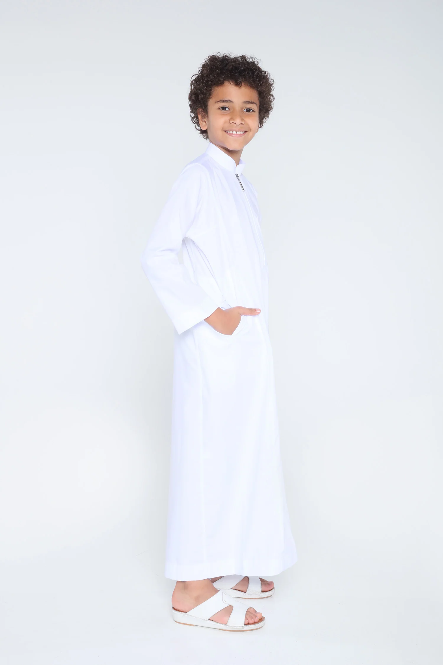 White Boys Plain Zip Thobe - Image 2