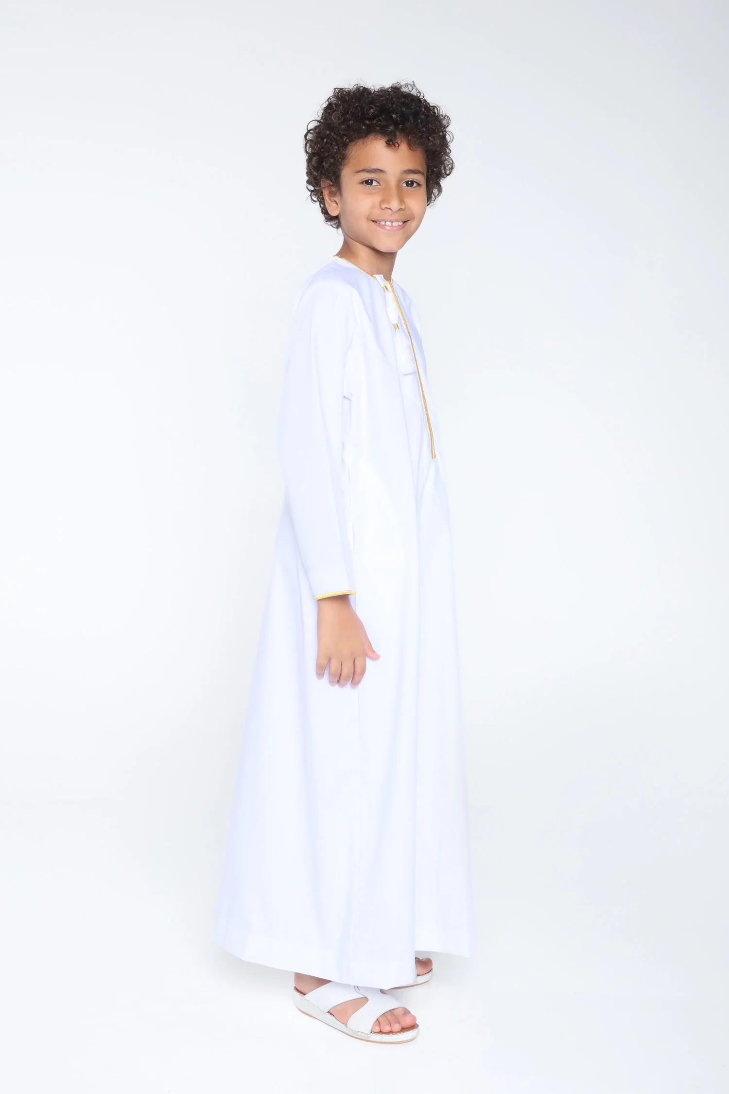 White|Gold Kids Habeel Thobe - Image 2