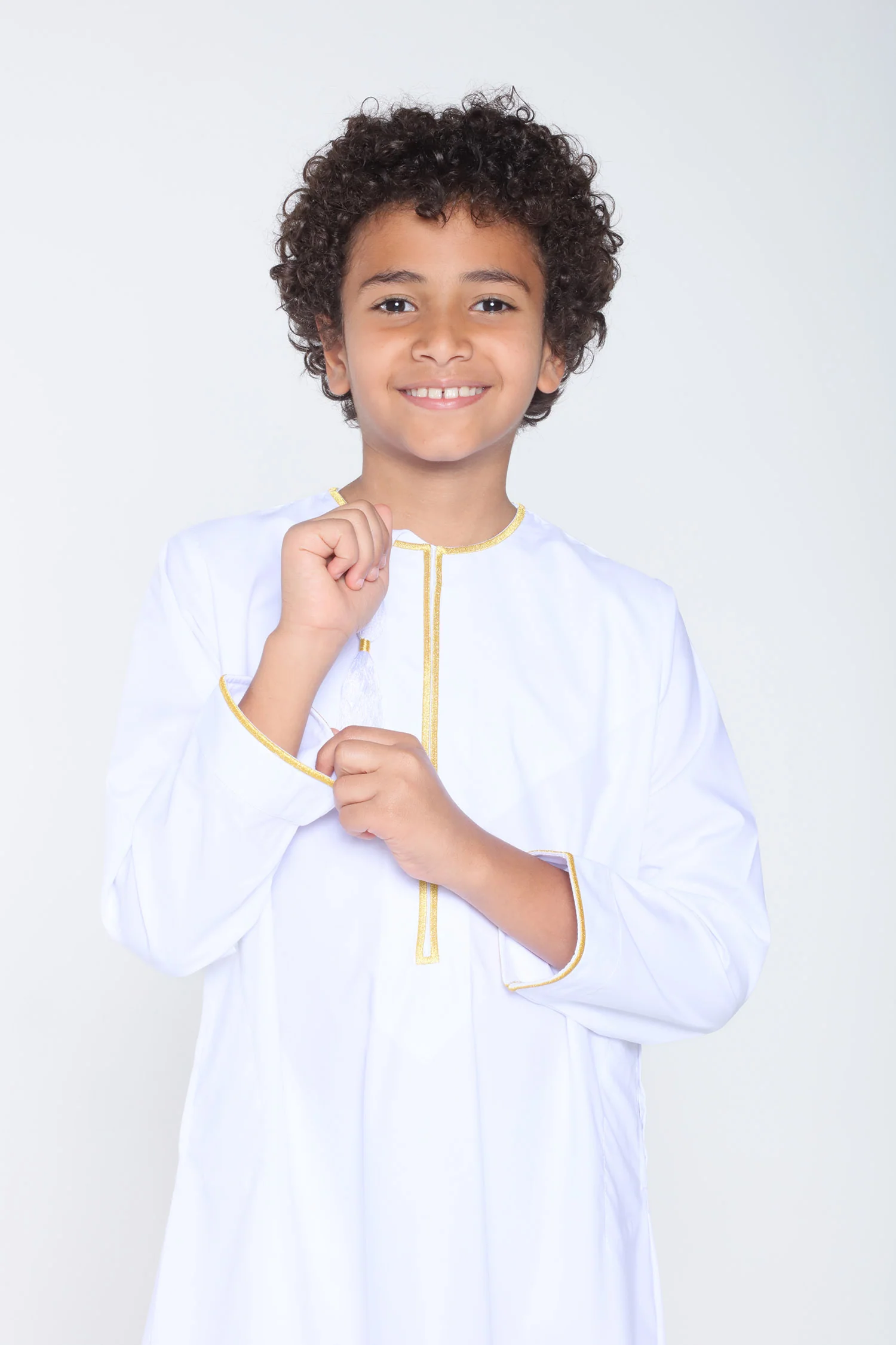 White|Gold Kids Habeel Thobe - Image 5