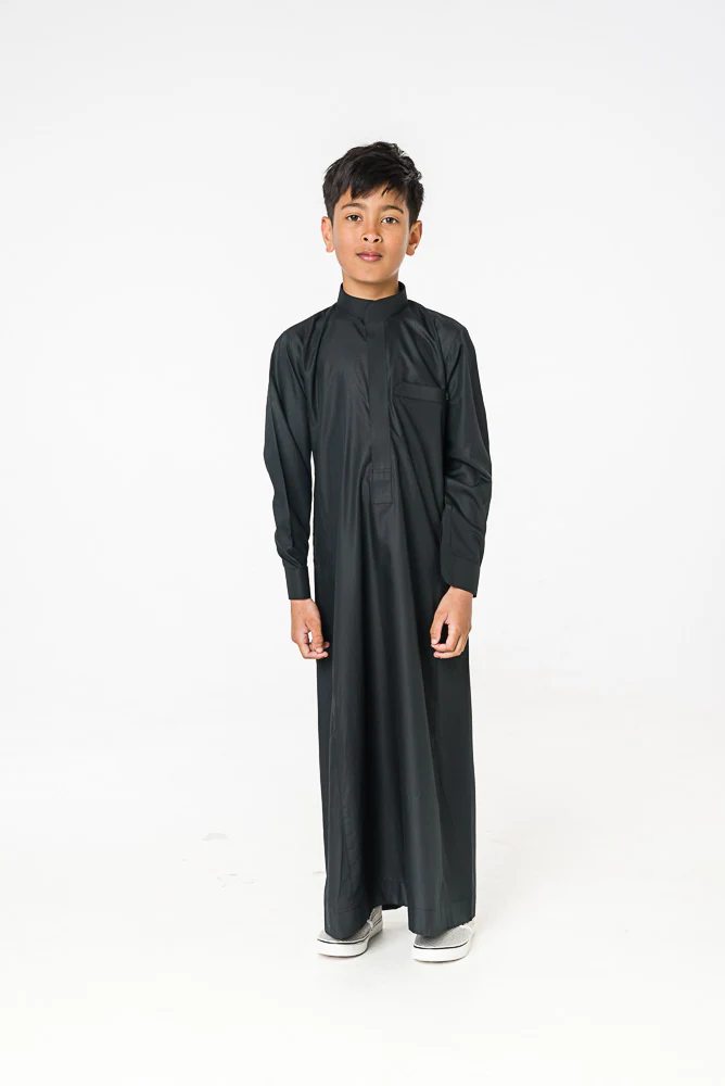 Black Lomar Collar Kids Thobe - Image 3