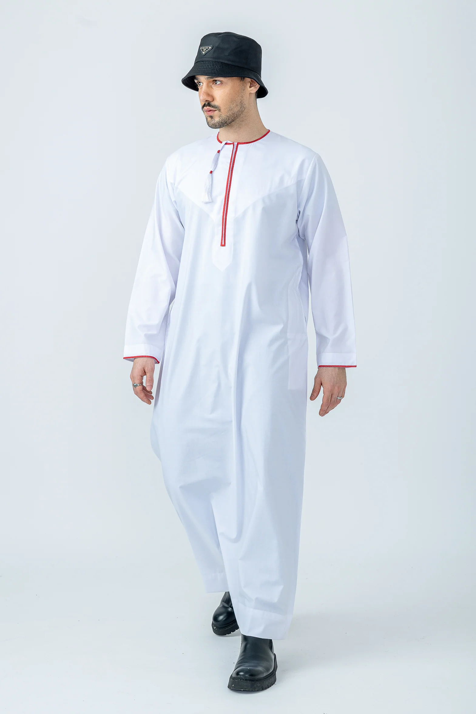 White|Maroon Habeel Thobe - Image 2