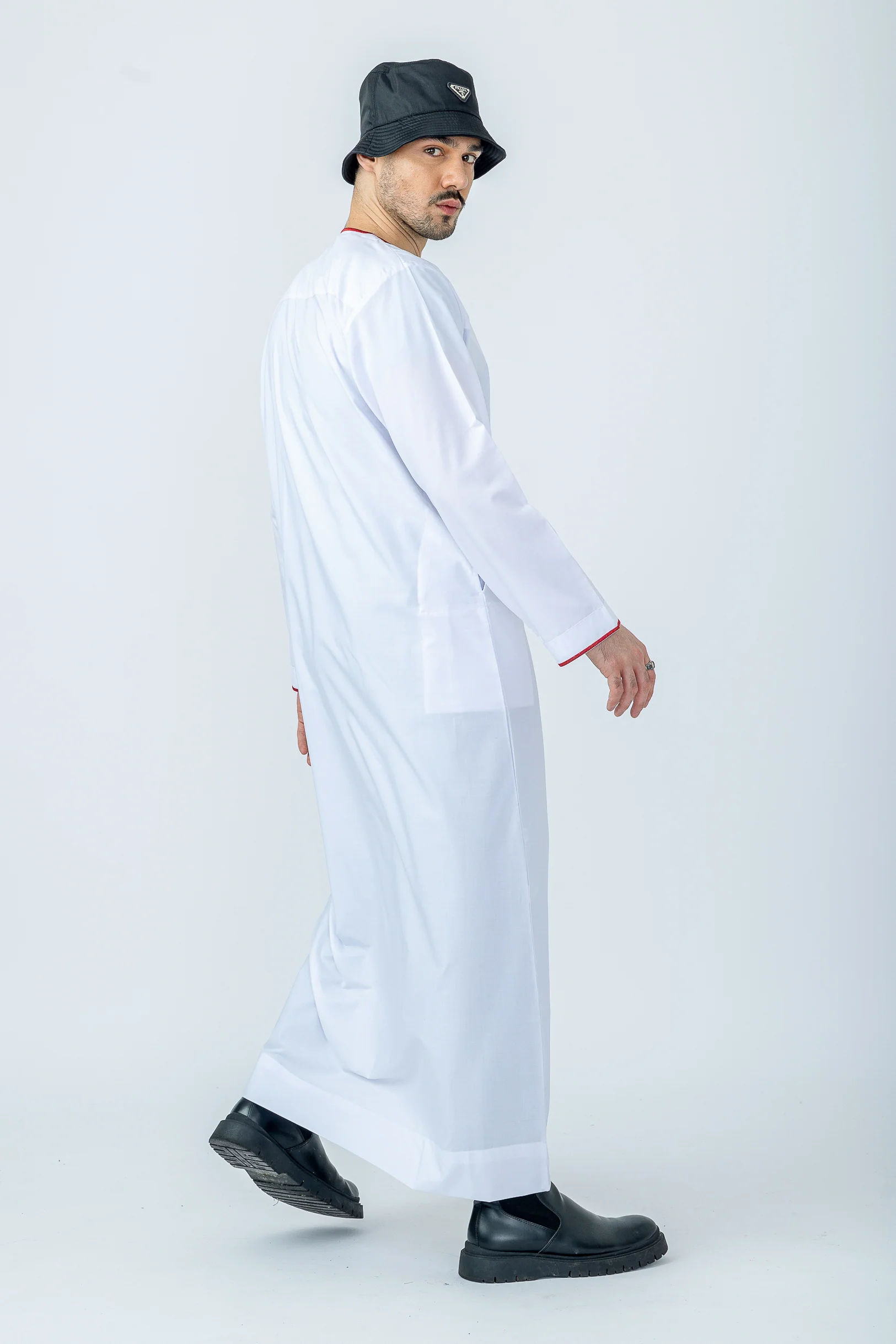 White|Maroon Habeel Thobe - Image 3