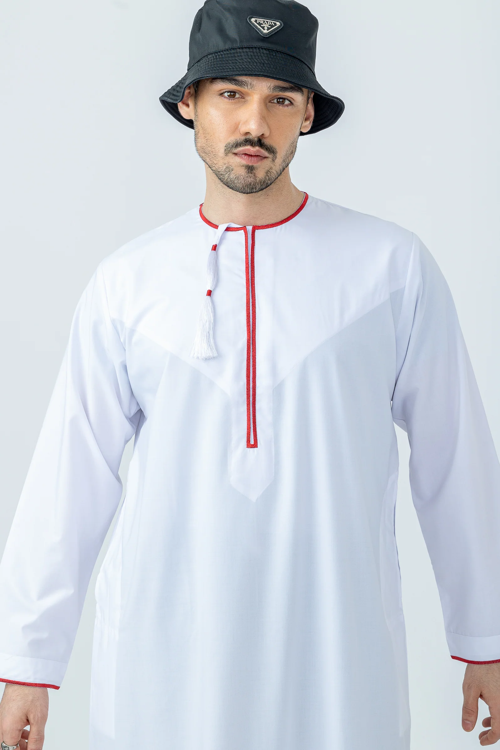 White|Maroon Habeel Thobe - Image 4
