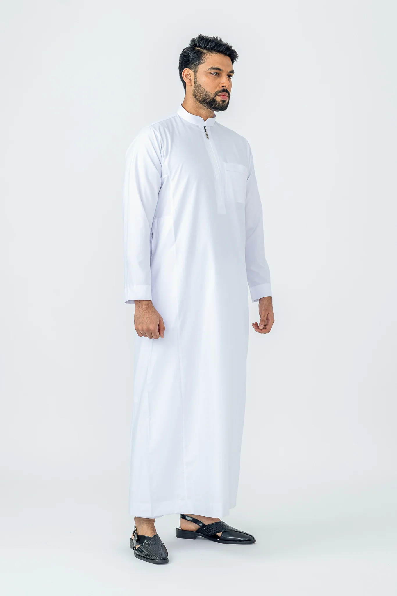White Plain Zip Collar Thobe - Image 2