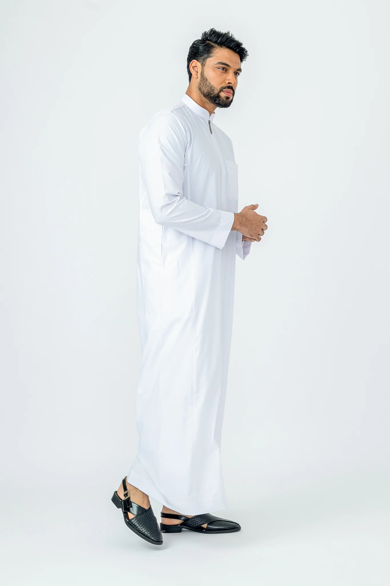 White Plain Zip Collar Thobe - Image 3