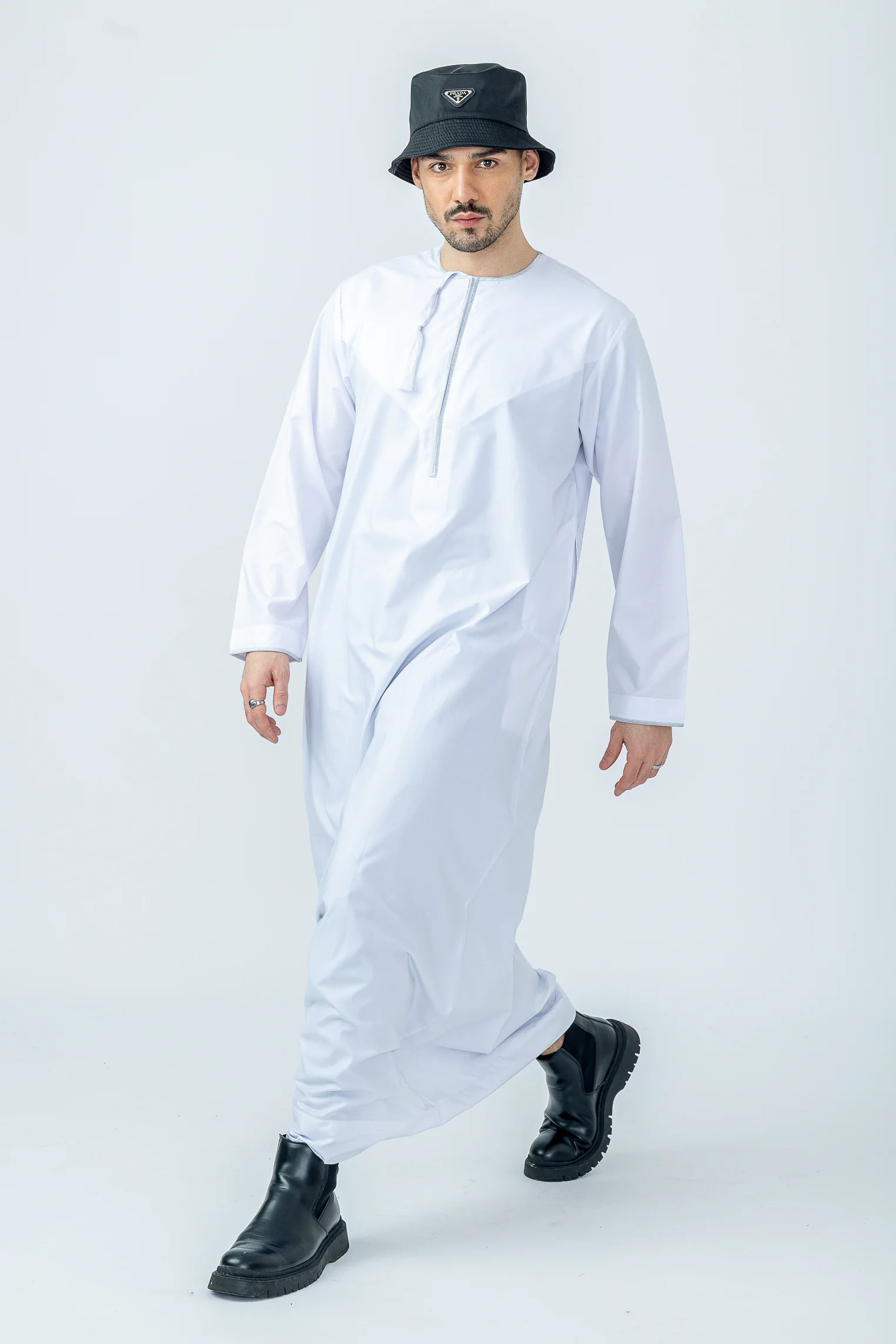 White|Silver Habeel Thobe - Image 2