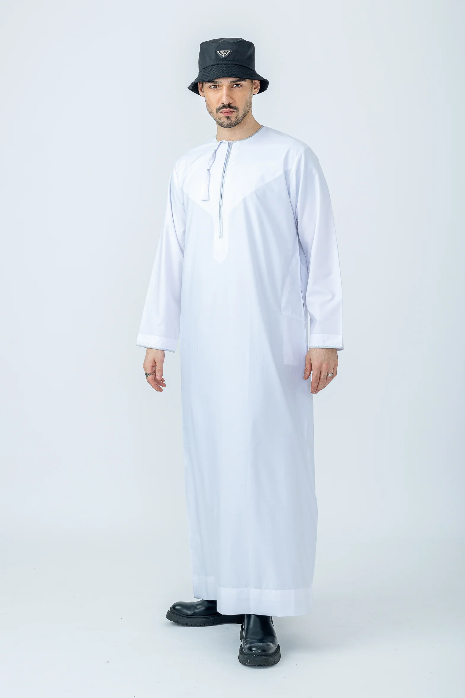 White|Silver Habeel Thobe - Image 3