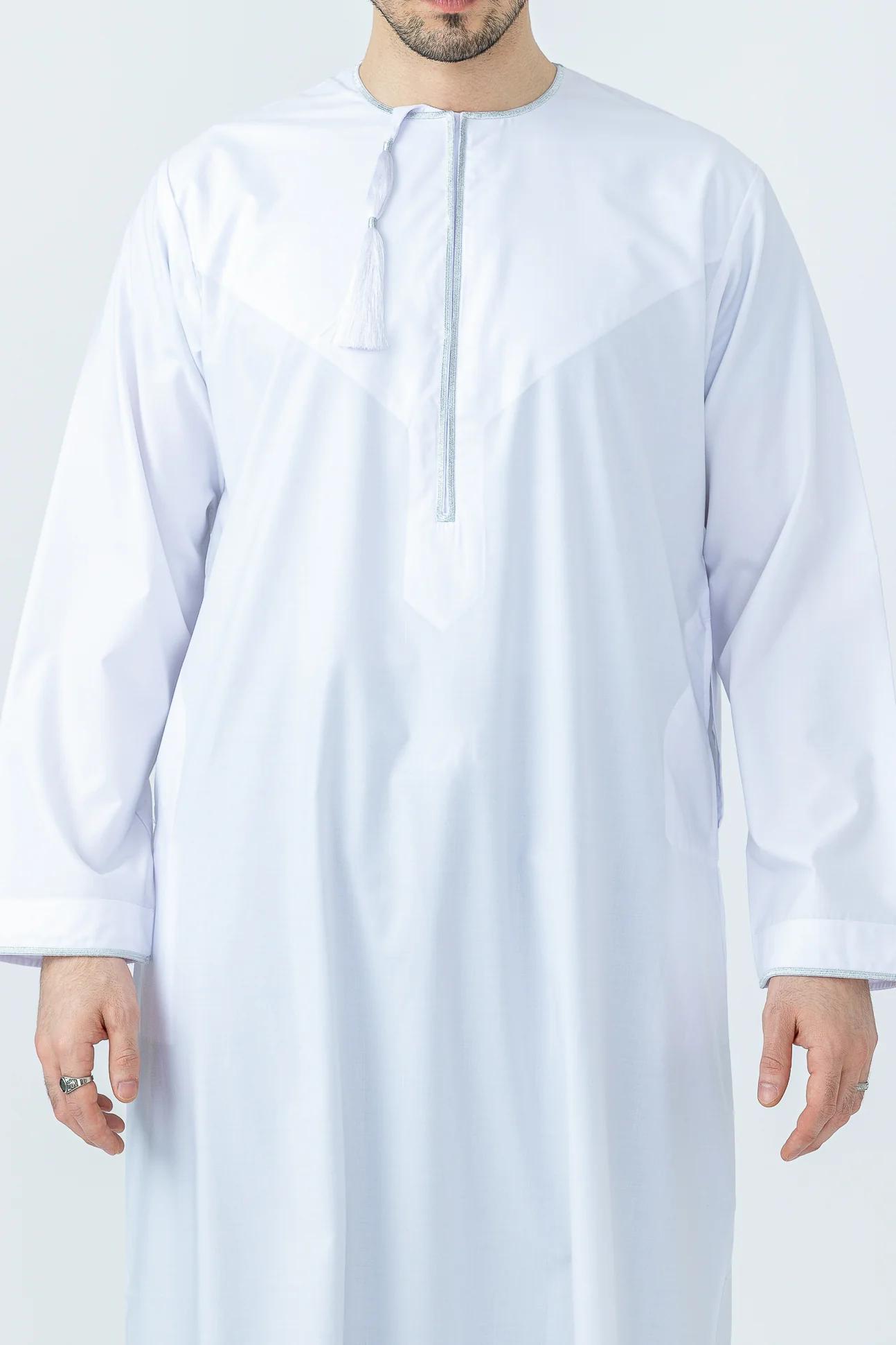 White|Silver Habeel Thobe - Image 4
