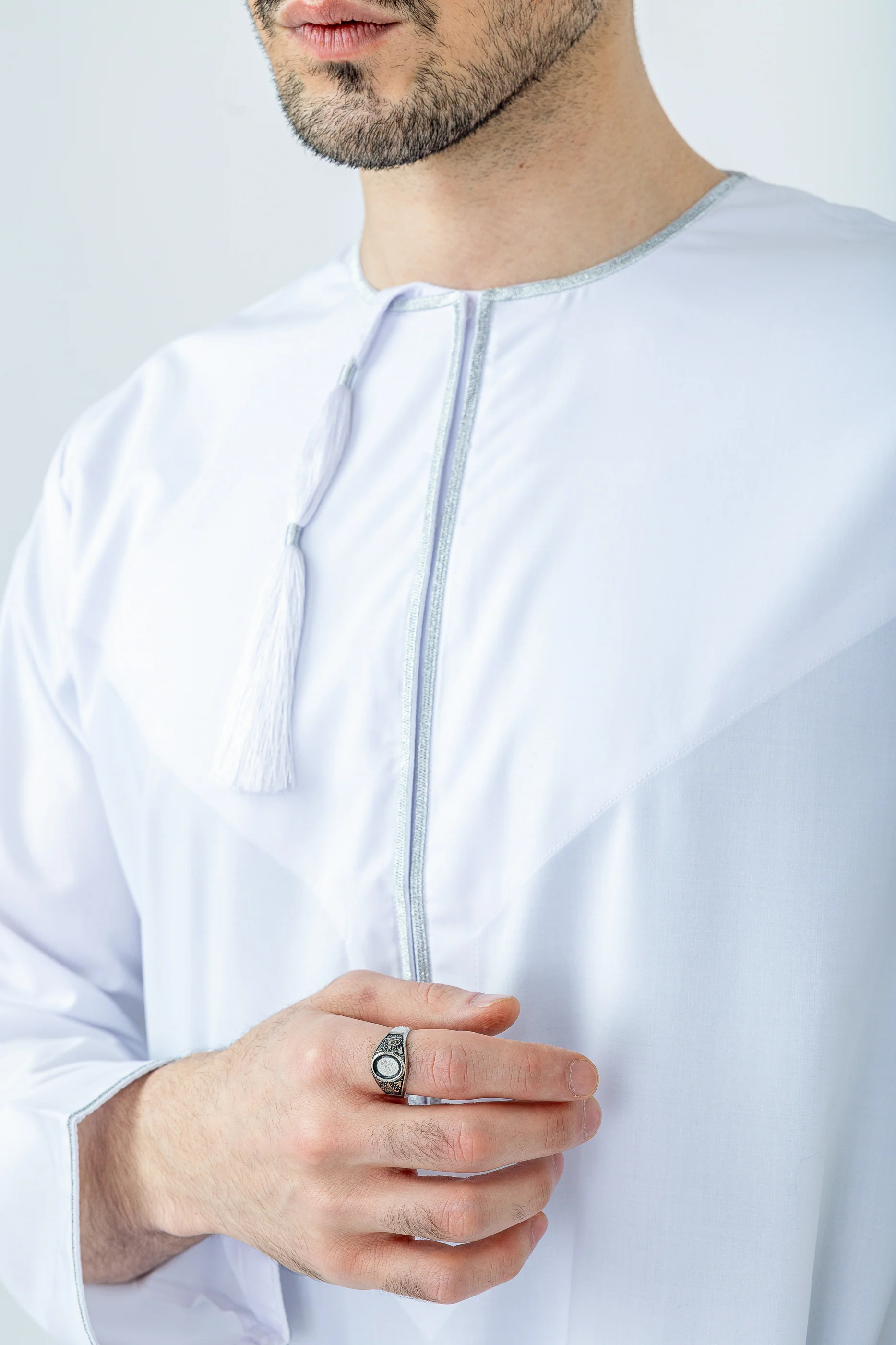 White|Silver Habeel Thobe - Image 5