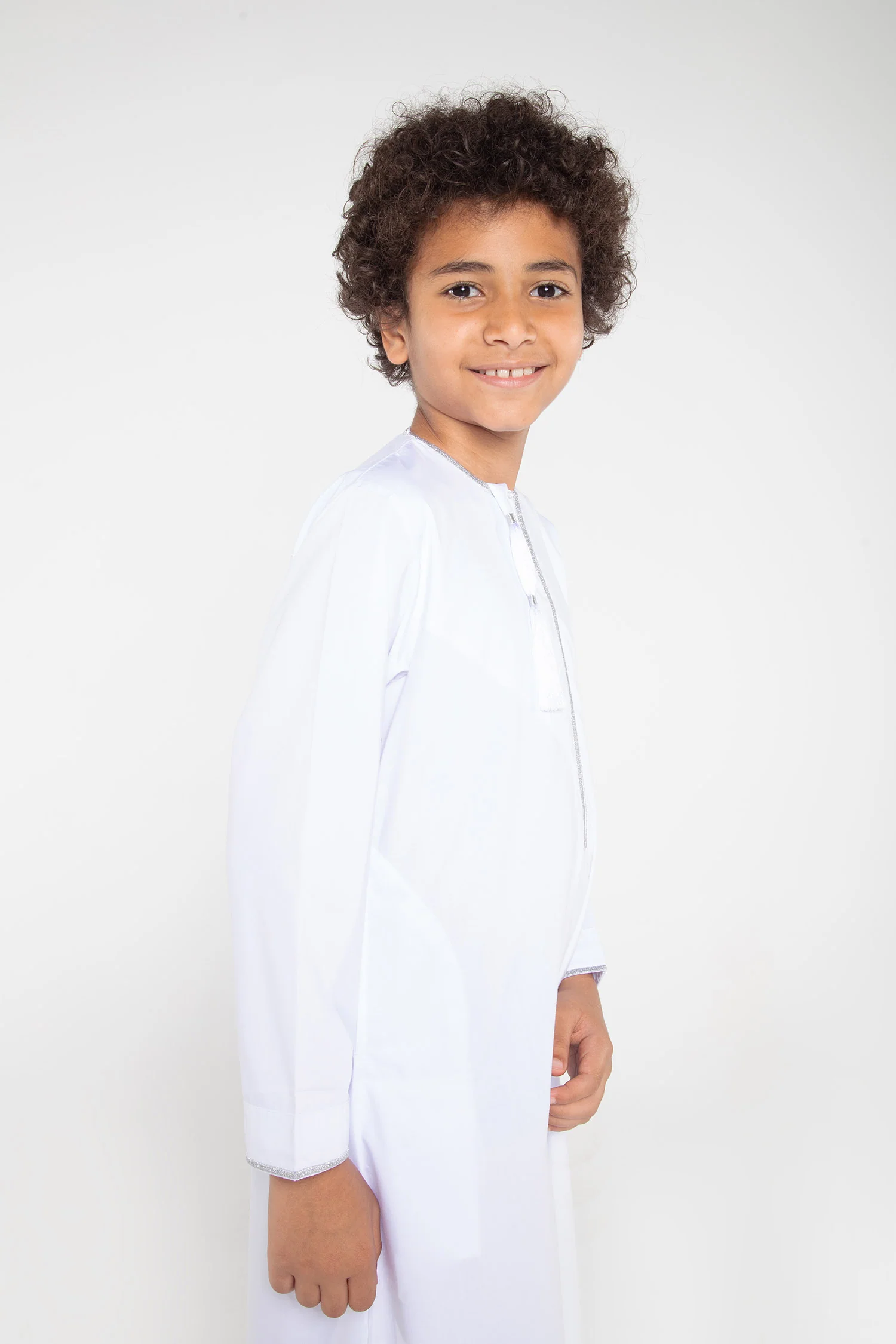 White|Silver Kids Habeel Thobe - Image 4