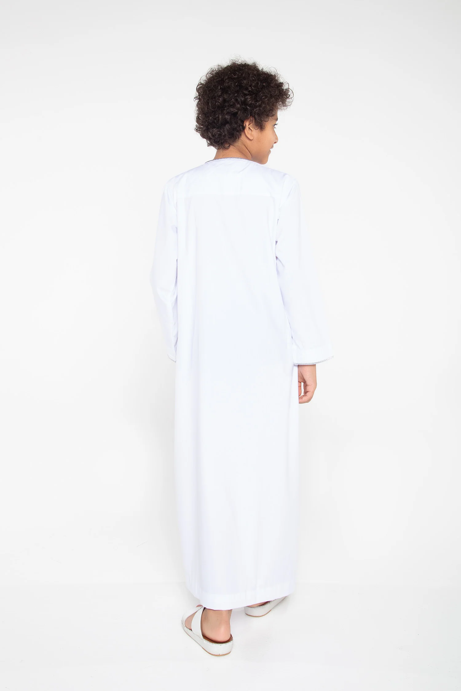 White|Silver Kids Habeel Thobe - Image 6